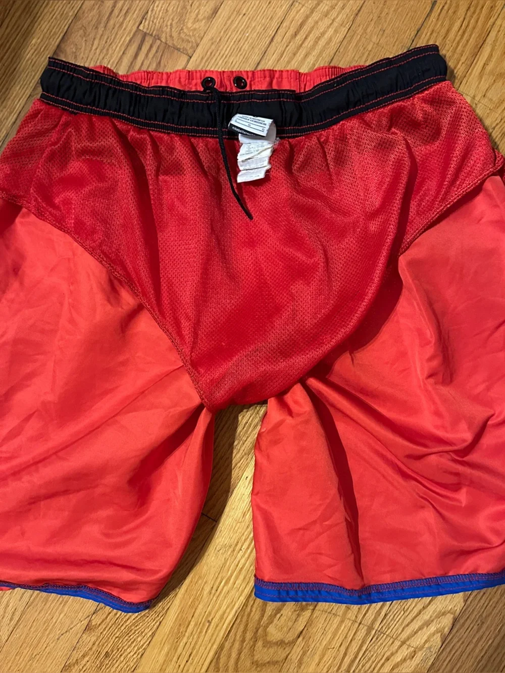 Nike Mens Swim Trunks Suit Board Shorts L Red w/ Blue Black Trim Mesh Lined FS!